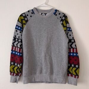 Lazy Oaf Gray Women’s Sweatshirt Size M Geometric Print Multicolored Sleeves
